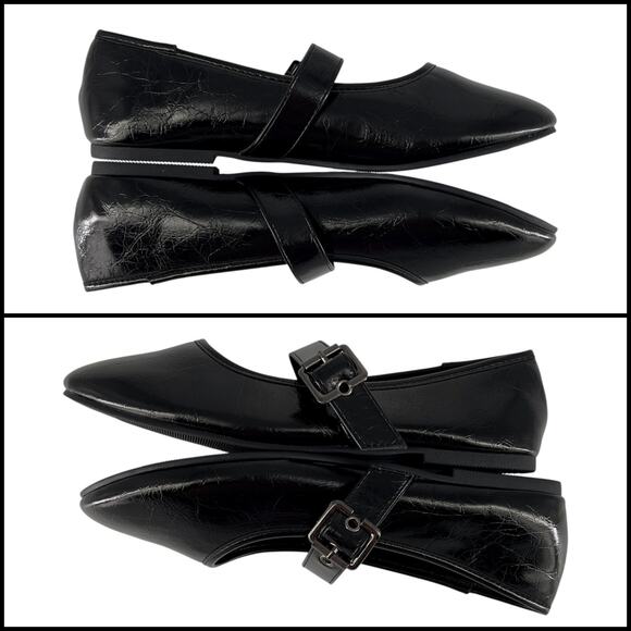 Olivia Miller Mary Jane Ballet Flats Unembellished Style 6.5 Glossy Black Crinkl - Picture 4 of 15